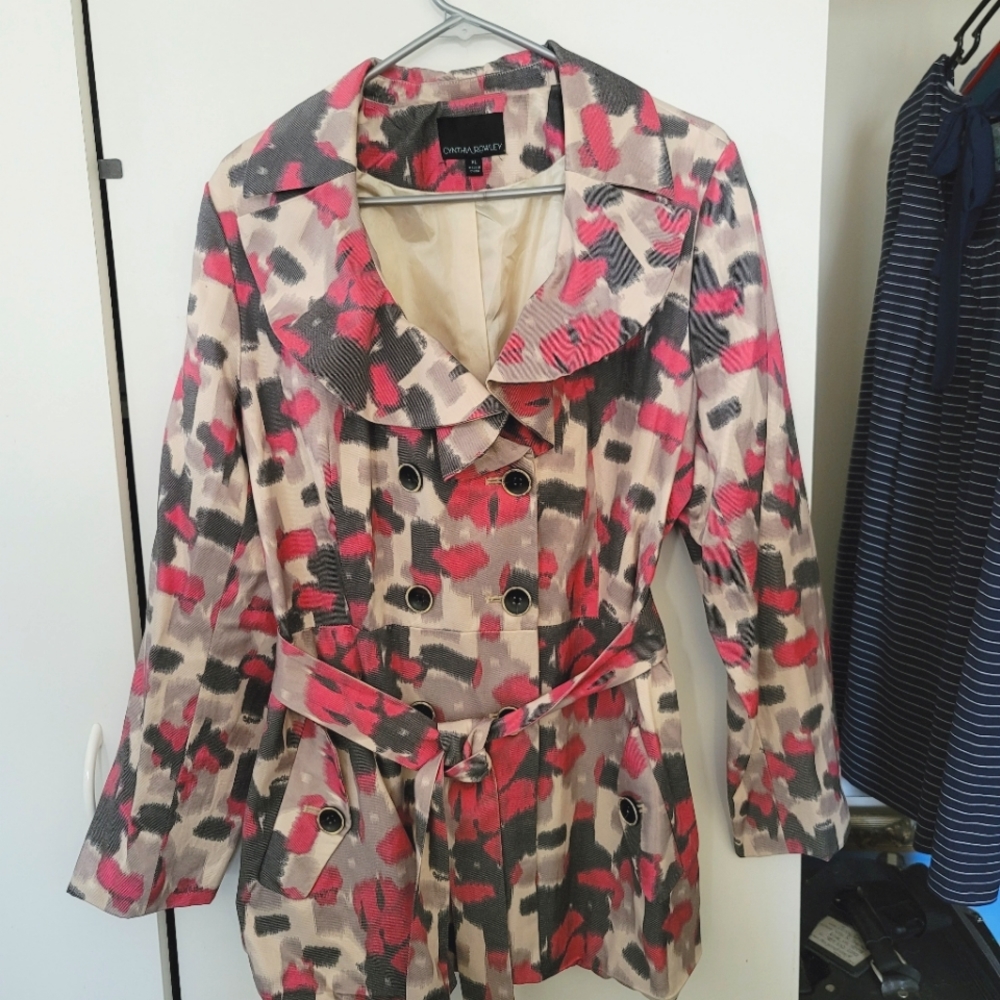 CYNTHIA ROWLEY RUFFLE TRENCH COAT XL